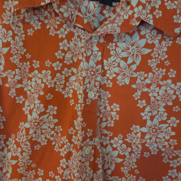 Express Men’s Long Sleeve Size S Dress Shirt  Orange W White Flowers Button Up - Picture 5 of 9